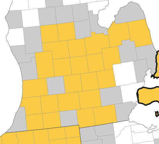 Map of Michigan with some counties highlighted